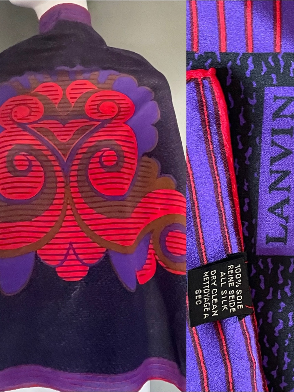 Stunner Vintage Lanvin Silk Scarf 30 In Sq Excellent Mint Condition